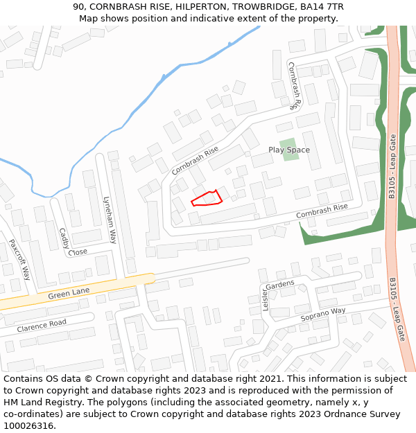 90, CORNBRASH RISE, HILPERTON, TROWBRIDGE, BA14 7TR: Location map and indicative extent of plot