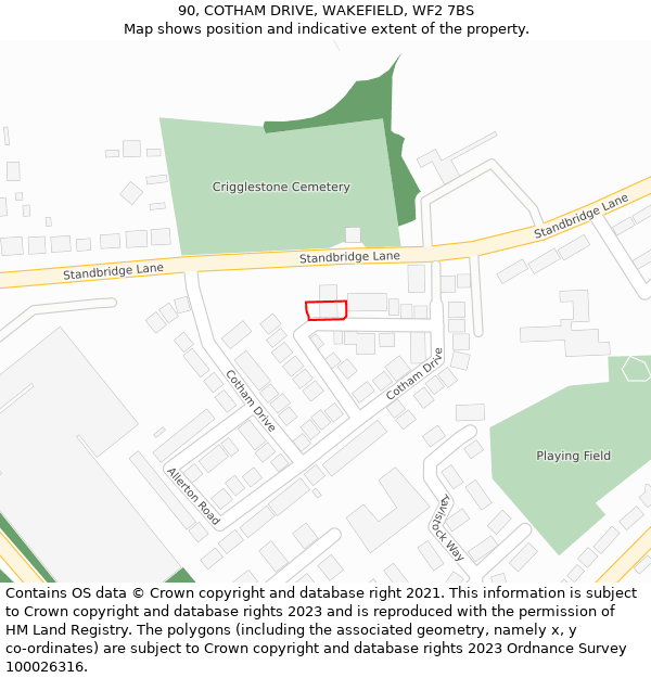 90, COTHAM DRIVE, WAKEFIELD, WF2 7BS: Location map and indicative extent of plot