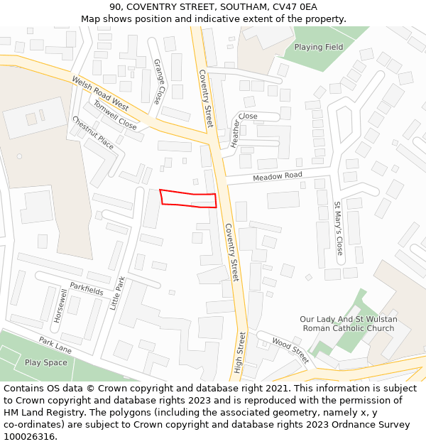90, COVENTRY STREET, SOUTHAM, CV47 0EA: Location map and indicative extent of plot