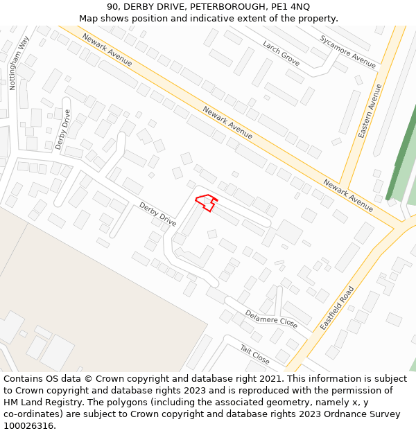 90, DERBY DRIVE, PETERBOROUGH, PE1 4NQ: Location map and indicative extent of plot