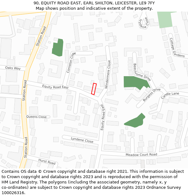 90, EQUITY ROAD EAST, EARL SHILTON, LEICESTER, LE9 7FY: Location map and indicative extent of plot