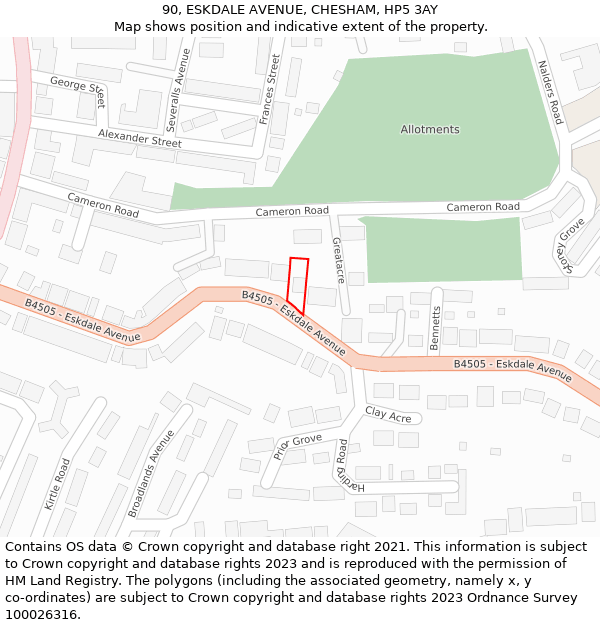 90, ESKDALE AVENUE, CHESHAM, HP5 3AY: Location map and indicative extent of plot