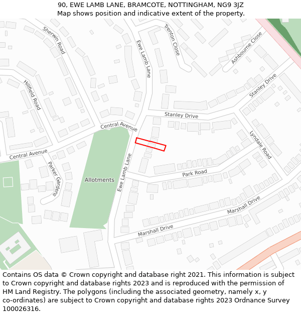 90, EWE LAMB LANE, BRAMCOTE, NOTTINGHAM, NG9 3JZ: Location map and indicative extent of plot