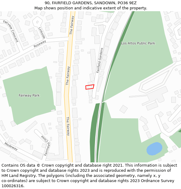 90, FAIRFIELD GARDENS, SANDOWN, PO36 9EZ: Location map and indicative extent of plot