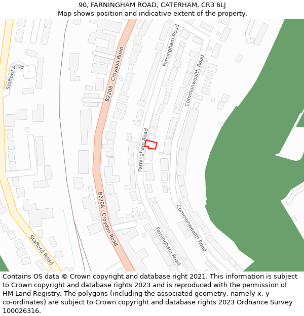 90, FARNINGHAM ROAD, CATERHAM, CR3 6LJ: Location map and indicative extent of plot