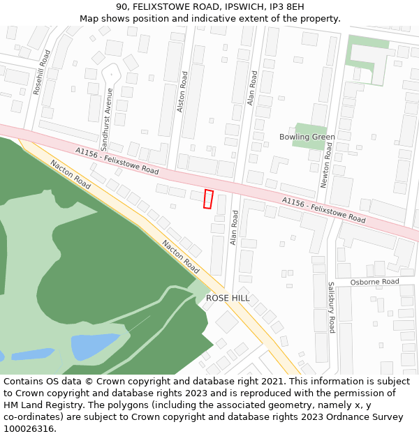 90, FELIXSTOWE ROAD, IPSWICH, IP3 8EH: Location map and indicative extent of plot