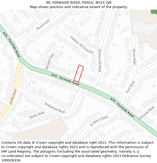 90, FERNSIDE ROAD, POOLE, BH15 2JN: Location map and indicative extent of plot