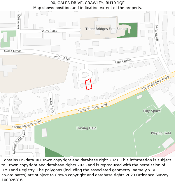 90, GALES DRIVE, CRAWLEY, RH10 1QE: Location map and indicative extent of plot