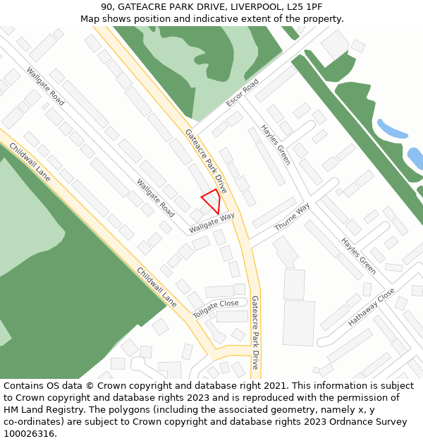 90, GATEACRE PARK DRIVE, LIVERPOOL, L25 1PF: Location map and indicative extent of plot