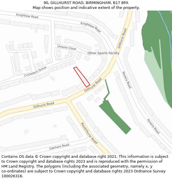 90, GILLHURST ROAD, BIRMINGHAM, B17 8PA: Location map and indicative extent of plot