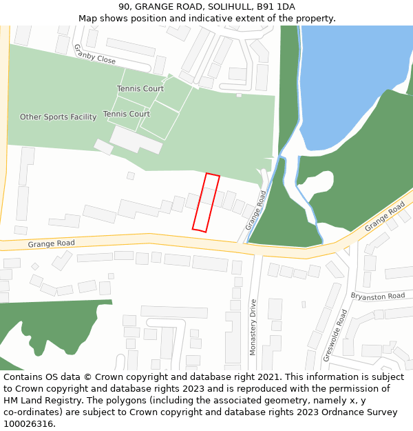 90, GRANGE ROAD, SOLIHULL, B91 1DA: Location map and indicative extent of plot