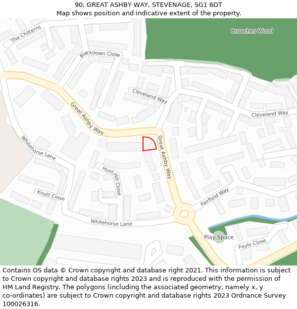 90, GREAT ASHBY WAY, STEVENAGE, SG1 6DT: Location map and indicative extent of plot