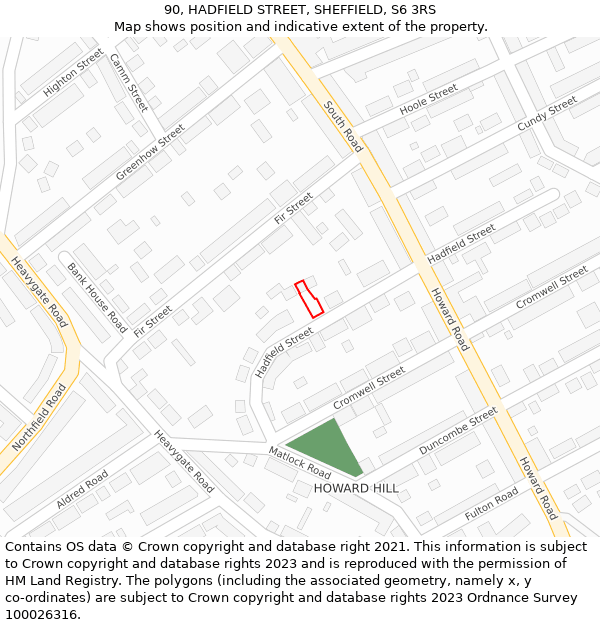 90, HADFIELD STREET, SHEFFIELD, S6 3RS: Location map and indicative extent of plot