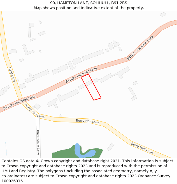 90, HAMPTON LANE, SOLIHULL, B91 2RS: Location map and indicative extent of plot