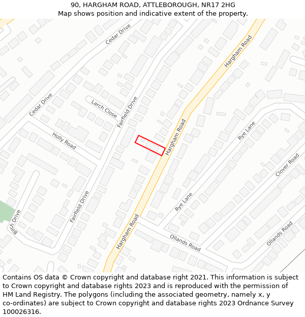 90, HARGHAM ROAD, ATTLEBOROUGH, NR17 2HG: Location map and indicative extent of plot