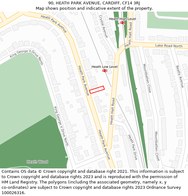 90, HEATH PARK AVENUE, CARDIFF, CF14 3RJ: Location map and indicative extent of plot