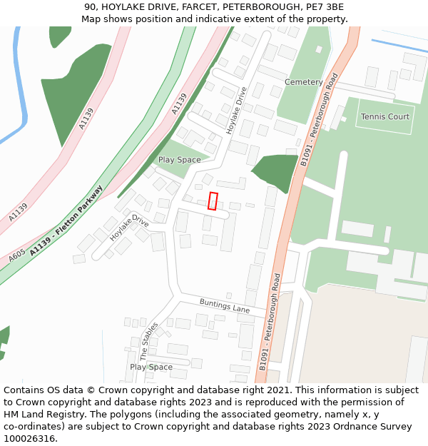 90, HOYLAKE DRIVE, FARCET, PETERBOROUGH, PE7 3BE: Location map and indicative extent of plot