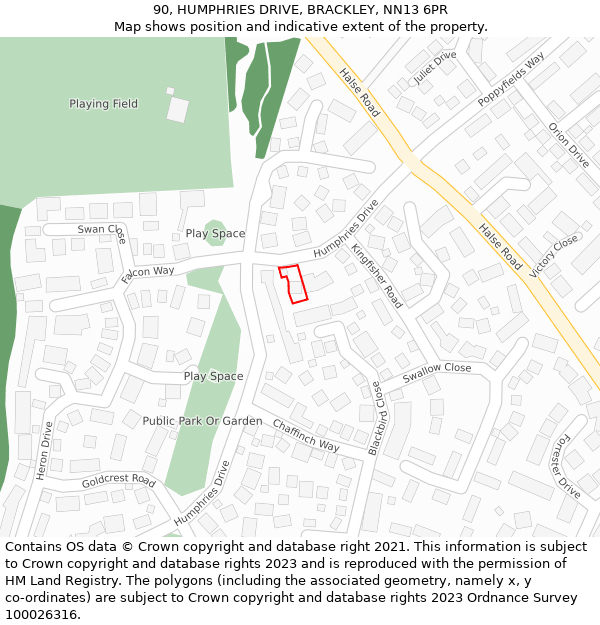 90, HUMPHRIES DRIVE, BRACKLEY, NN13 6PR: Location map and indicative extent of plot