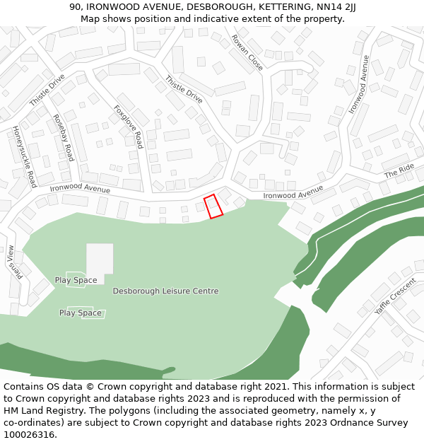 90, IRONWOOD AVENUE, DESBOROUGH, KETTERING, NN14 2JJ: Location map and indicative extent of plot