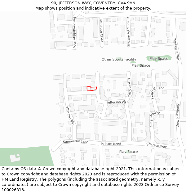 90, JEFFERSON WAY, COVENTRY, CV4 9AN: Location map and indicative extent of plot