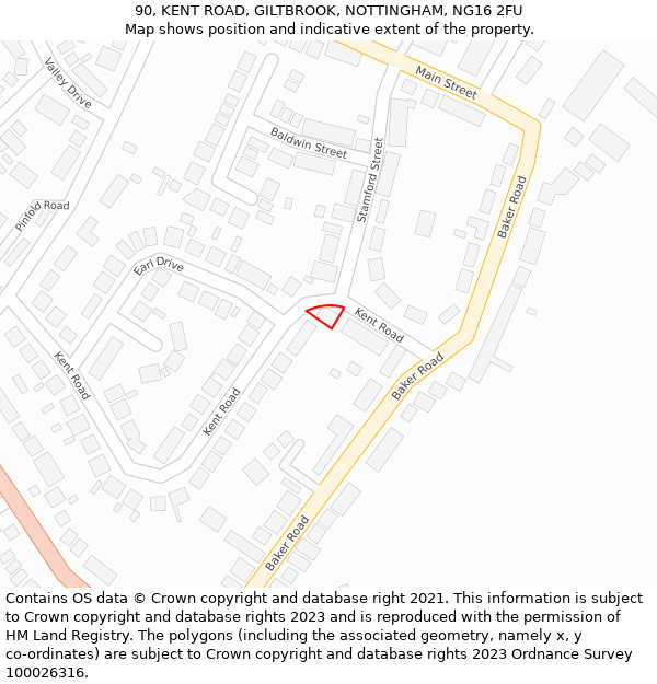 90, KENT ROAD, GILTBROOK, NOTTINGHAM, NG16 2FU: Location map and indicative extent of plot