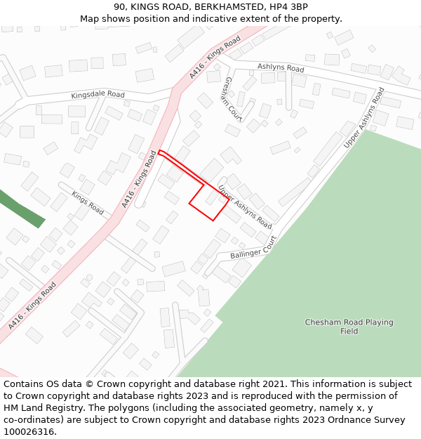 90, KINGS ROAD, BERKHAMSTED, HP4 3BP: Location map and indicative extent of plot