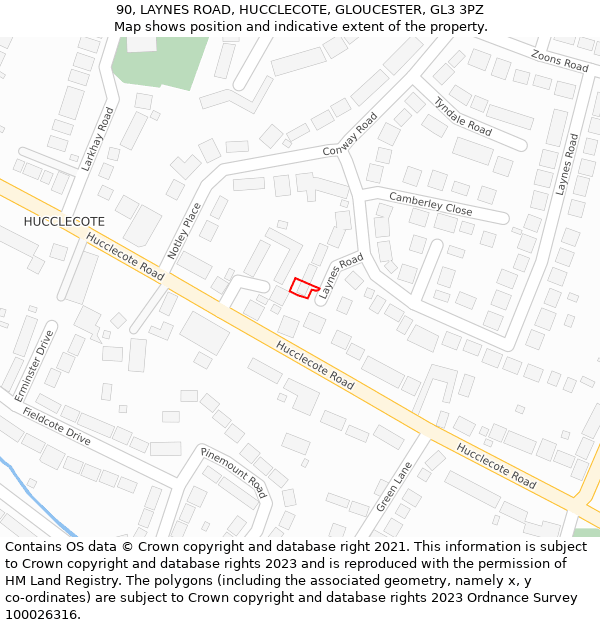 90, LAYNES ROAD, HUCCLECOTE, GLOUCESTER, GL3 3PZ: Location map and indicative extent of plot