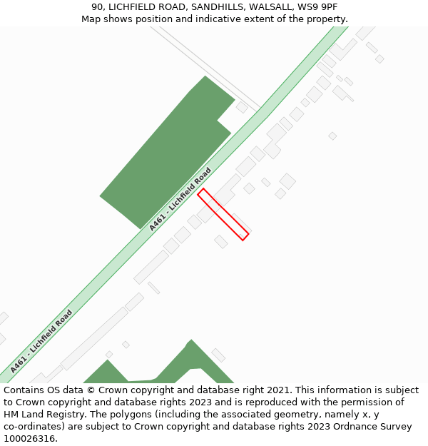 90, LICHFIELD ROAD, SANDHILLS, WALSALL, WS9 9PF: Location map and indicative extent of plot