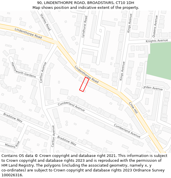 90, LINDENTHORPE ROAD, BROADSTAIRS, CT10 1DH: Location map and indicative extent of plot