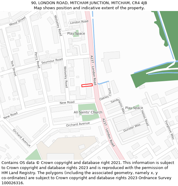 90, LONDON ROAD, MITCHAM JUNCTION, MITCHAM, CR4 4JB: Location map and indicative extent of plot