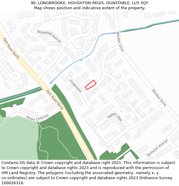 90, LONGBROOKE, HOUGHTON REGIS, DUNSTABLE, LU5 5QY: Location map and indicative extent of plot