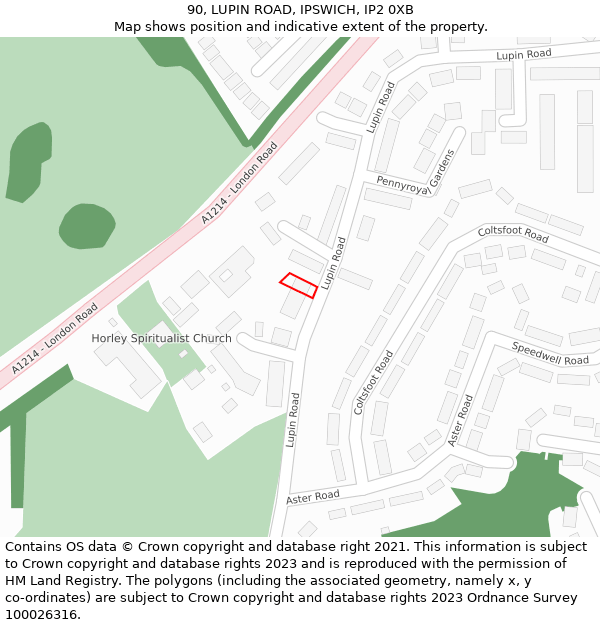 90, LUPIN ROAD, IPSWICH, IP2 0XB: Location map and indicative extent of plot