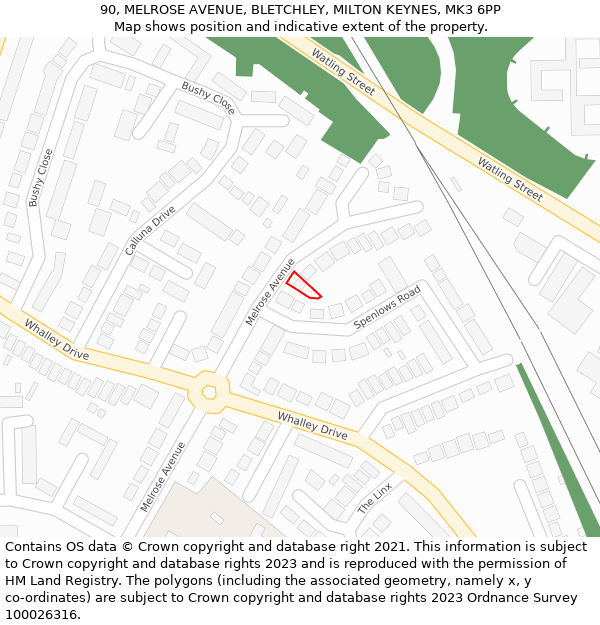 90, MELROSE AVENUE, BLETCHLEY, MILTON KEYNES, MK3 6PP: Location map and indicative extent of plot