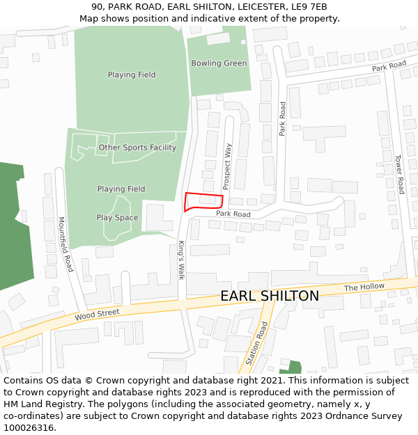 90, PARK ROAD, EARL SHILTON, LEICESTER, LE9 7EB: Location map and indicative extent of plot