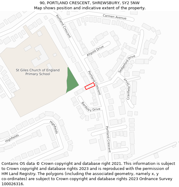 90, PORTLAND CRESCENT, SHREWSBURY, SY2 5NW: Location map and indicative extent of plot