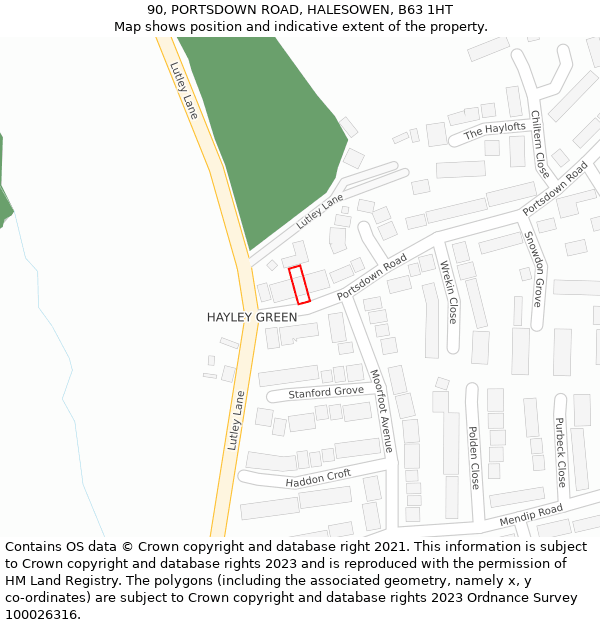 90, PORTSDOWN ROAD, HALESOWEN, B63 1HT: Location map and indicative extent of plot