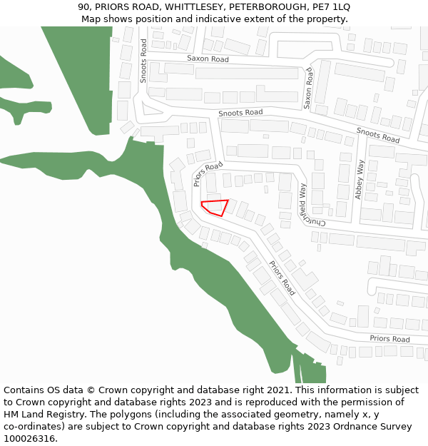 90, PRIORS ROAD, WHITTLESEY, PETERBOROUGH, PE7 1LQ: Location map and indicative extent of plot