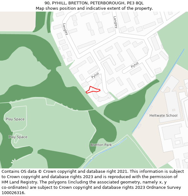 90, PYHILL, BRETTON, PETERBOROUGH, PE3 8QL: Location map and indicative extent of plot