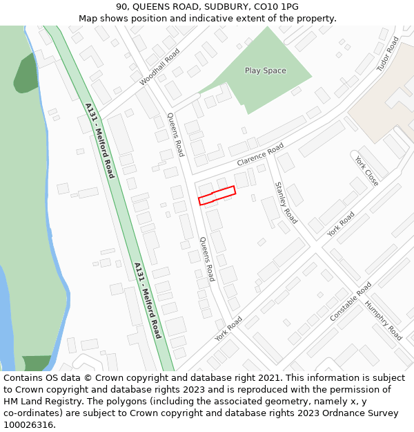 90, QUEENS ROAD, SUDBURY, CO10 1PG: Location map and indicative extent of plot