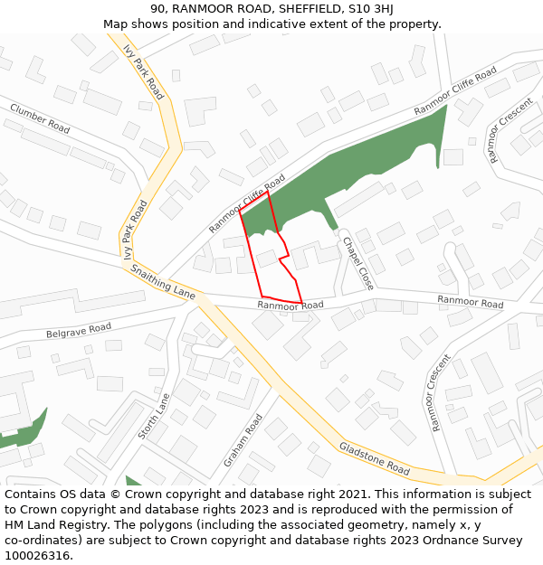 90, RANMOOR ROAD, SHEFFIELD, S10 3HJ: Location map and indicative extent of plot