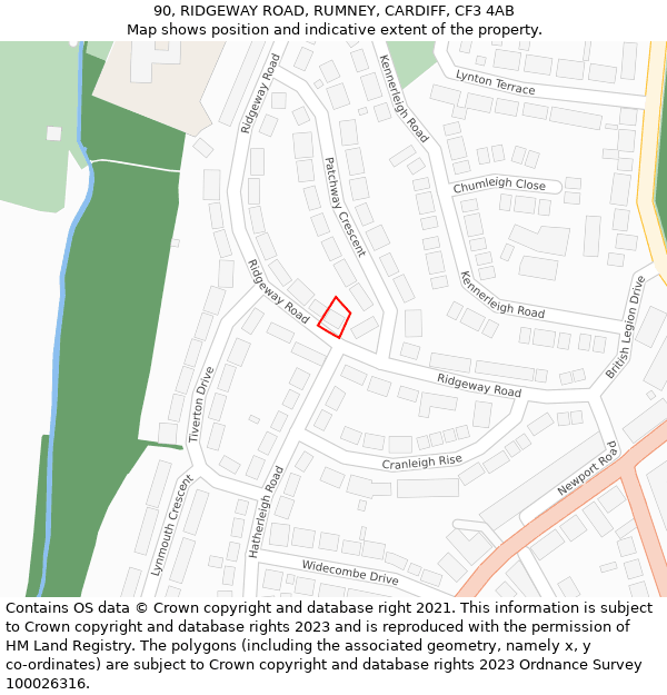 90, RIDGEWAY ROAD, RUMNEY, CARDIFF, CF3 4AB: Location map and indicative extent of plot