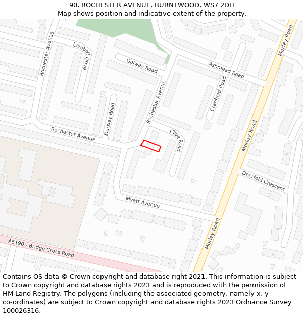 90, ROCHESTER AVENUE, BURNTWOOD, WS7 2DH: Location map and indicative extent of plot