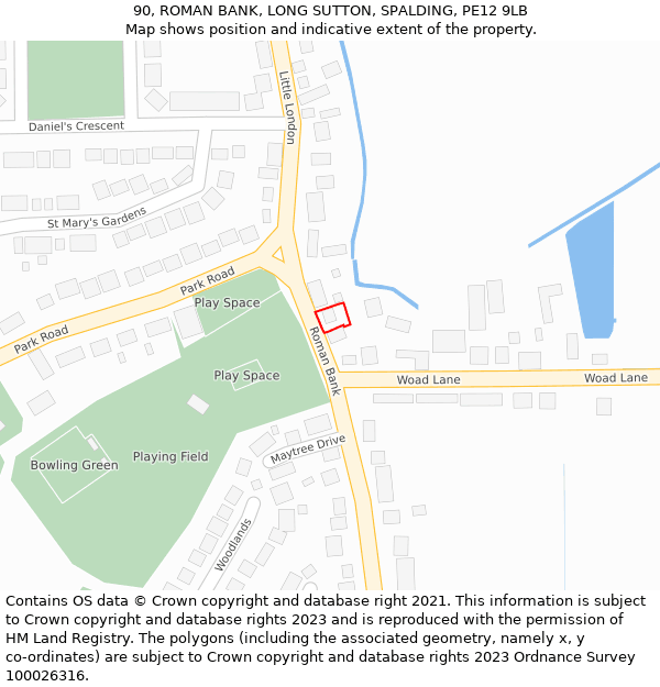 90, ROMAN BANK, LONG SUTTON, SPALDING, PE12 9LB: Location map and indicative extent of plot