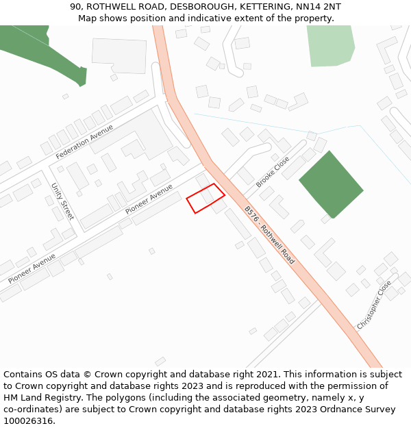 90, ROTHWELL ROAD, DESBOROUGH, KETTERING, NN14 2NT: Location map and indicative extent of plot