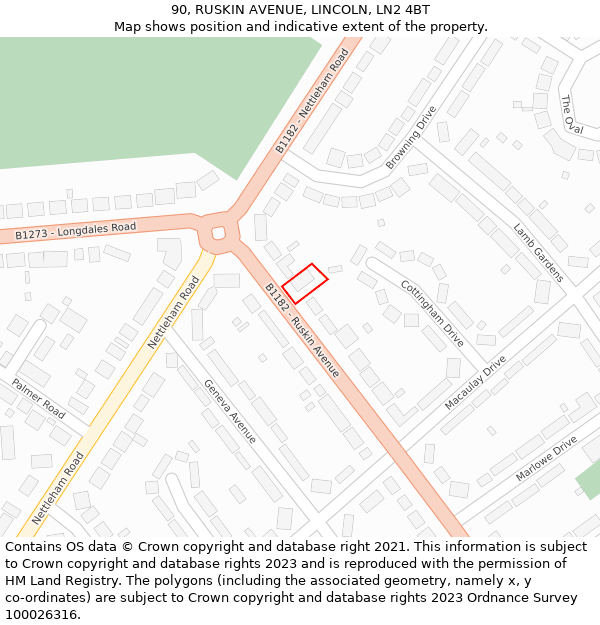 90, RUSKIN AVENUE, LINCOLN, LN2 4BT: Location map and indicative extent of plot