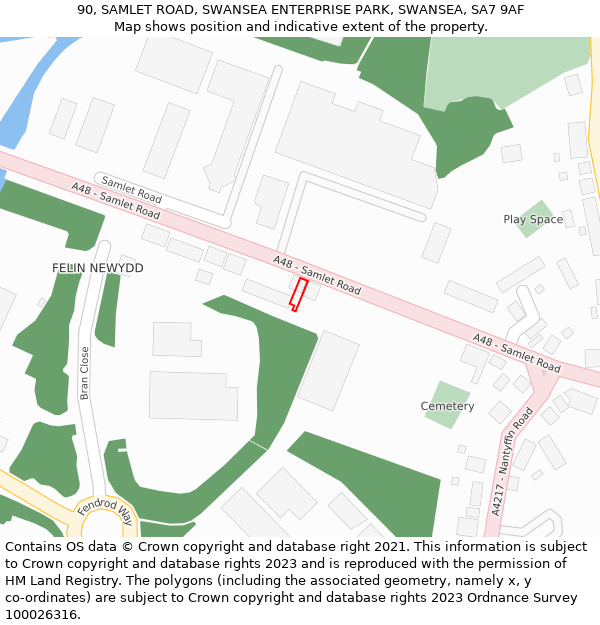 90, SAMLET ROAD, SWANSEA ENTERPRISE PARK, SWANSEA, SA7 9AF: Location map and indicative extent of plot