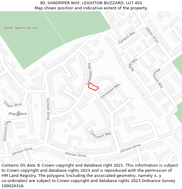 90, SANDPIPER WAY, LEIGHTON BUZZARD, LU7 4SS: Location map and indicative extent of plot