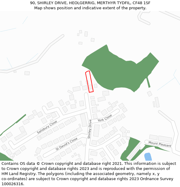 90, SHIRLEY DRIVE, HEOLGERRIG, MERTHYR TYDFIL, CF48 1SF: Location map and indicative extent of plot
