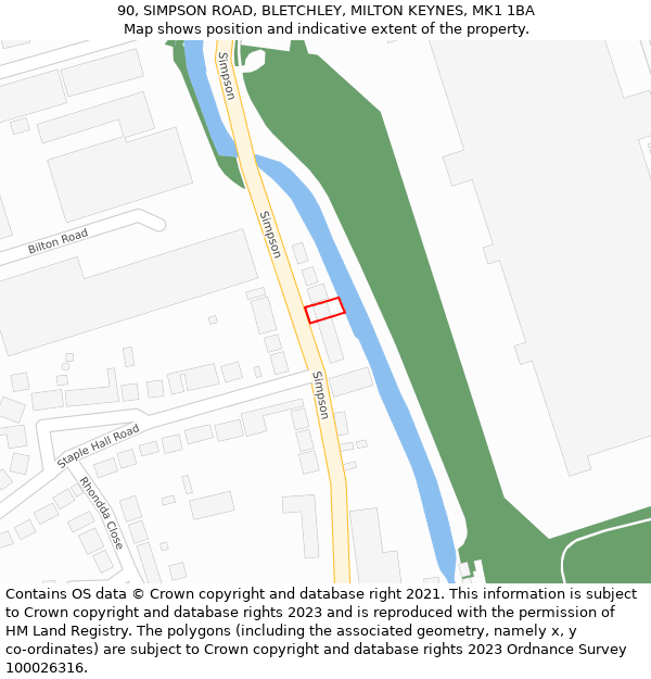 90, SIMPSON ROAD, BLETCHLEY, MILTON KEYNES, MK1 1BA: Location map and indicative extent of plot