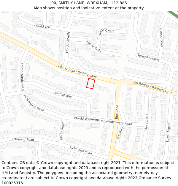 90, SMITHY LANE, WREXHAM, LL12 8AS: Location map and indicative extent of plot